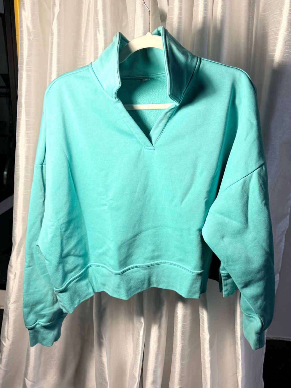 Cropped Aqua Pullover Sweatshirt